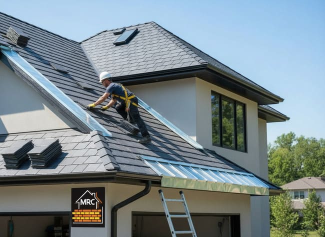 Photo de notre couvreur qui pose des ardoises