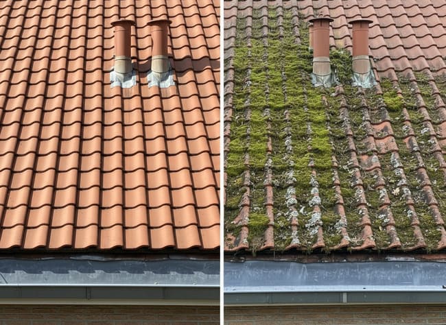 Photo avant / après d'un entretien de toiture